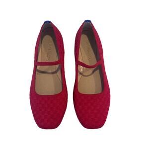 Rothy's The Max Square Mary Jane Flats in Red Crisp Basketweave Sz 7